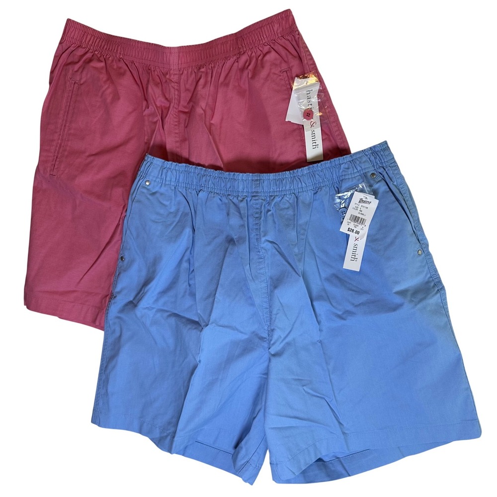 Hastings & Smith Bundle of 2 Large Blue Pink Elastic Waist Pull On Shorts NWT L